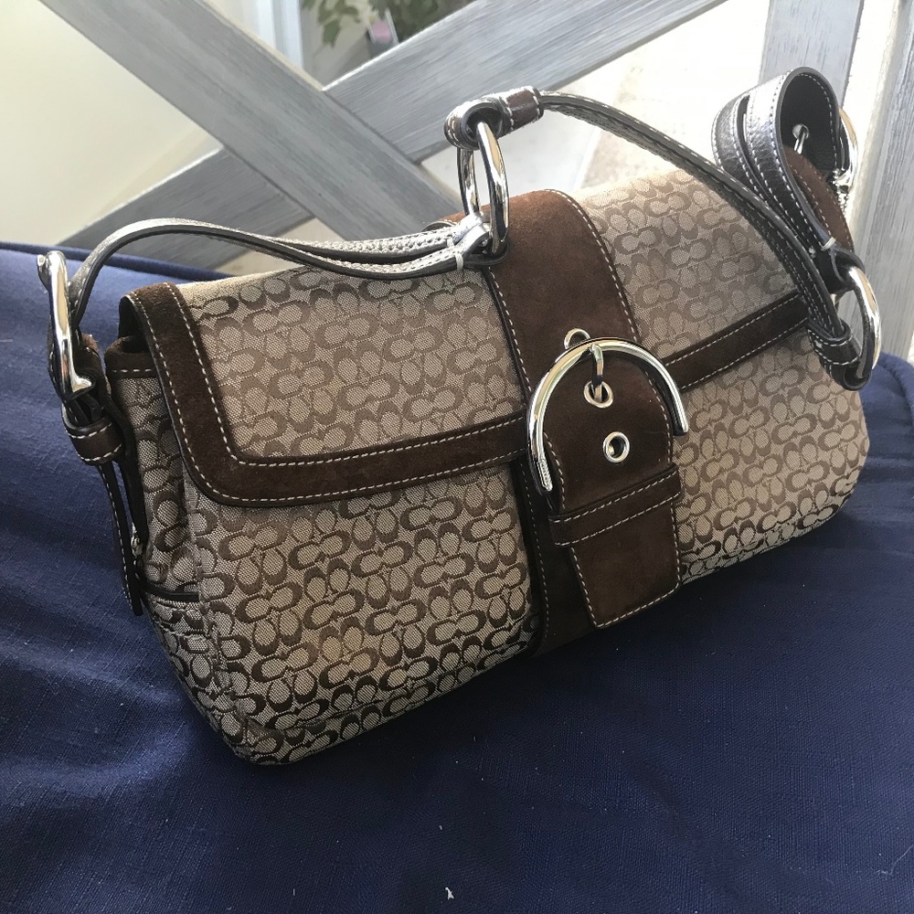 COACH SOHO Brown Signature Buckle Flap Shoulder Bag Handbag F05W-1463 Pre-owned